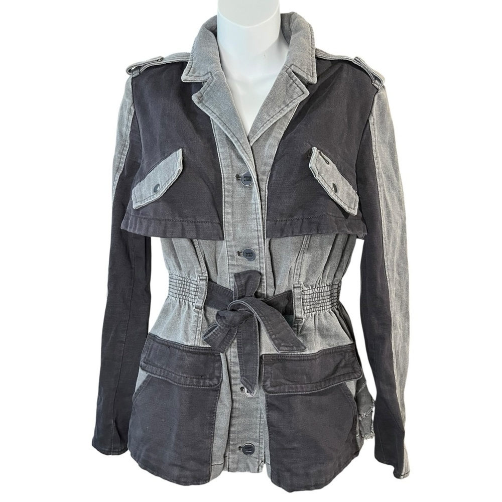 Anthropologie Hei Hei Two Tone Grey Ruffle Anorak Jacket